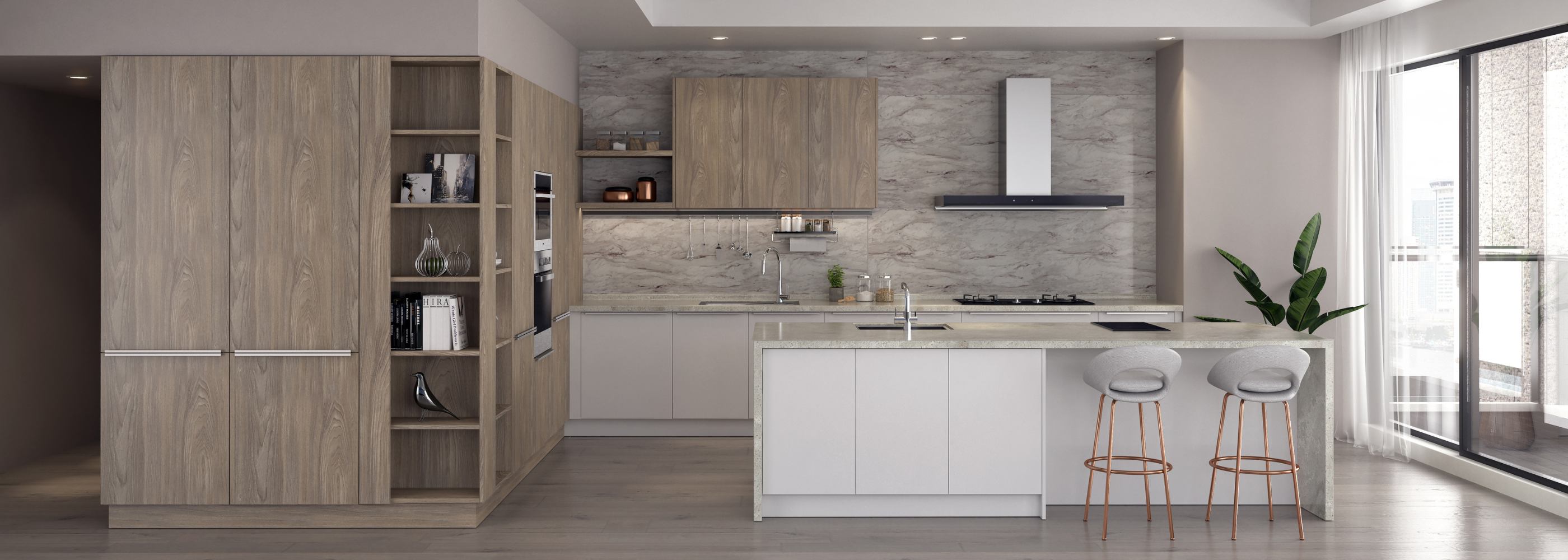 SAKURA M3000 36-inch all-mount range hood in modern kitchen.