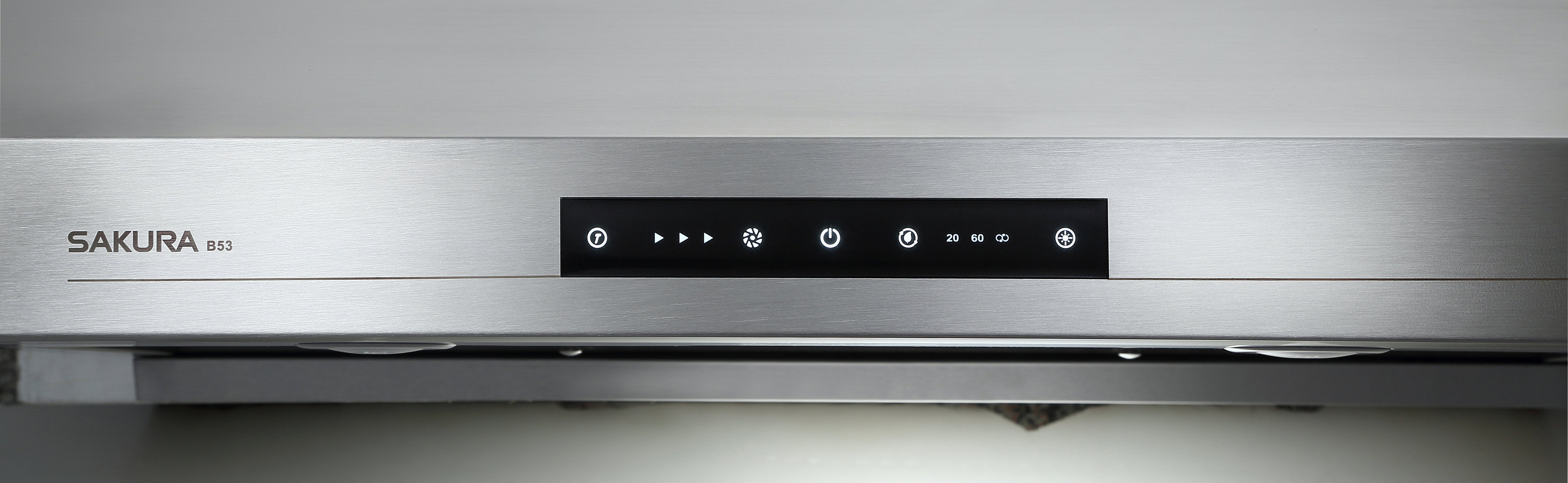 Close-up details of SAKURA B53+ 1200CFM range hood for Asian cooking