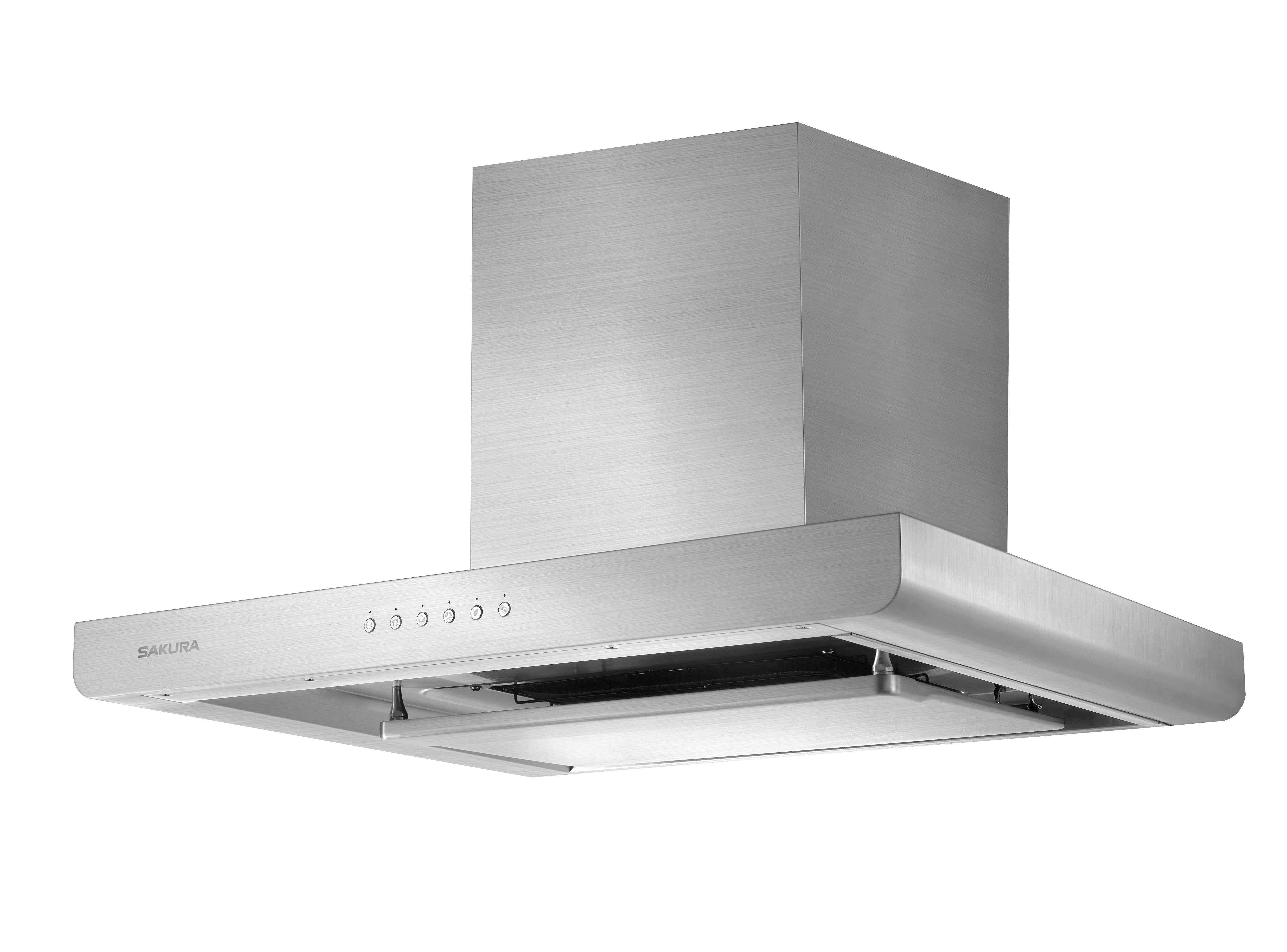 Angle view of remium SAKURA M6000 wall mount range hood featuring 1000CFM for maximum extraction