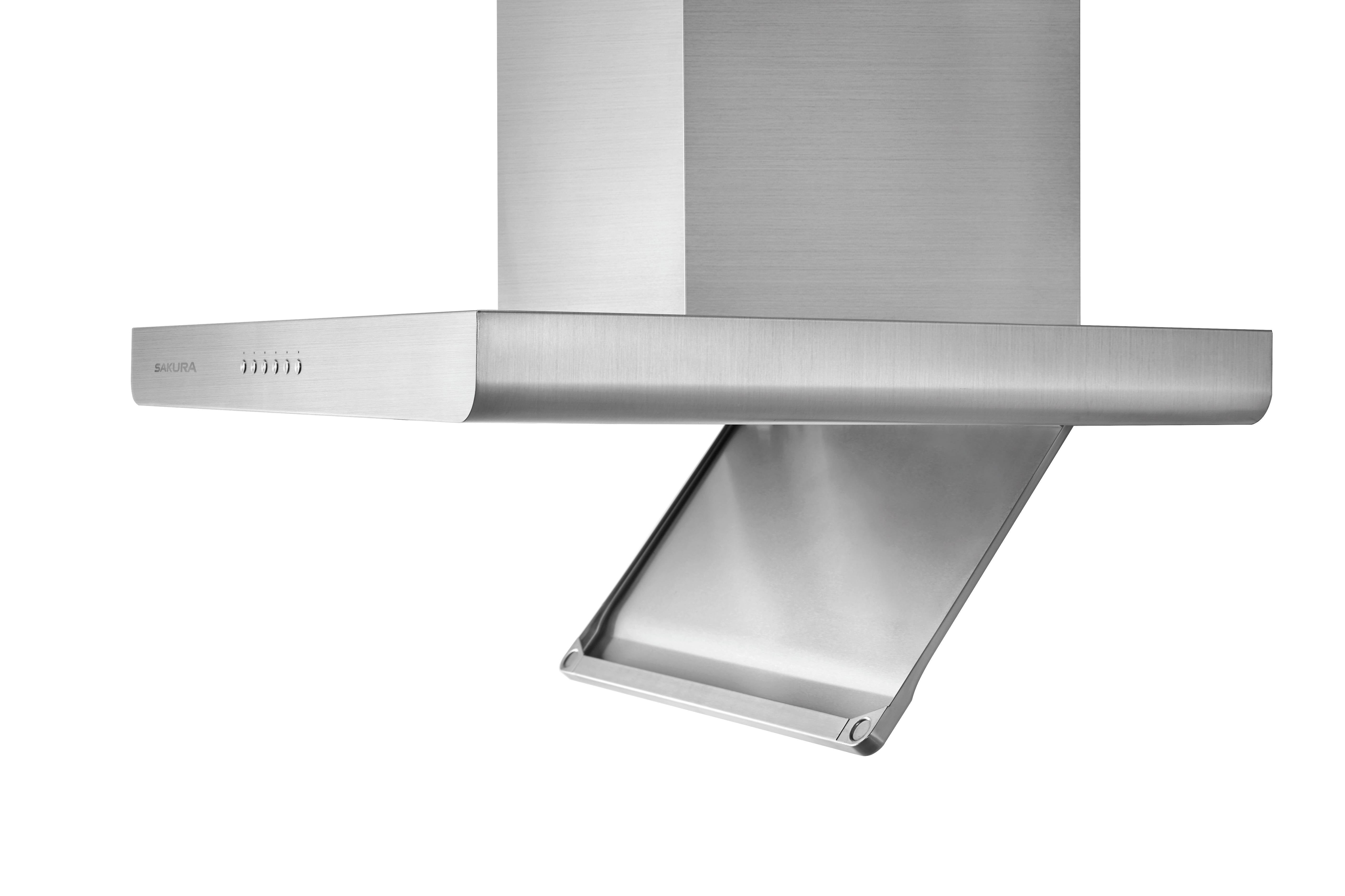 Sleek SAKURA M6000 wall mount range hood with enhanced 360-degree surround suction power for modern kitchens