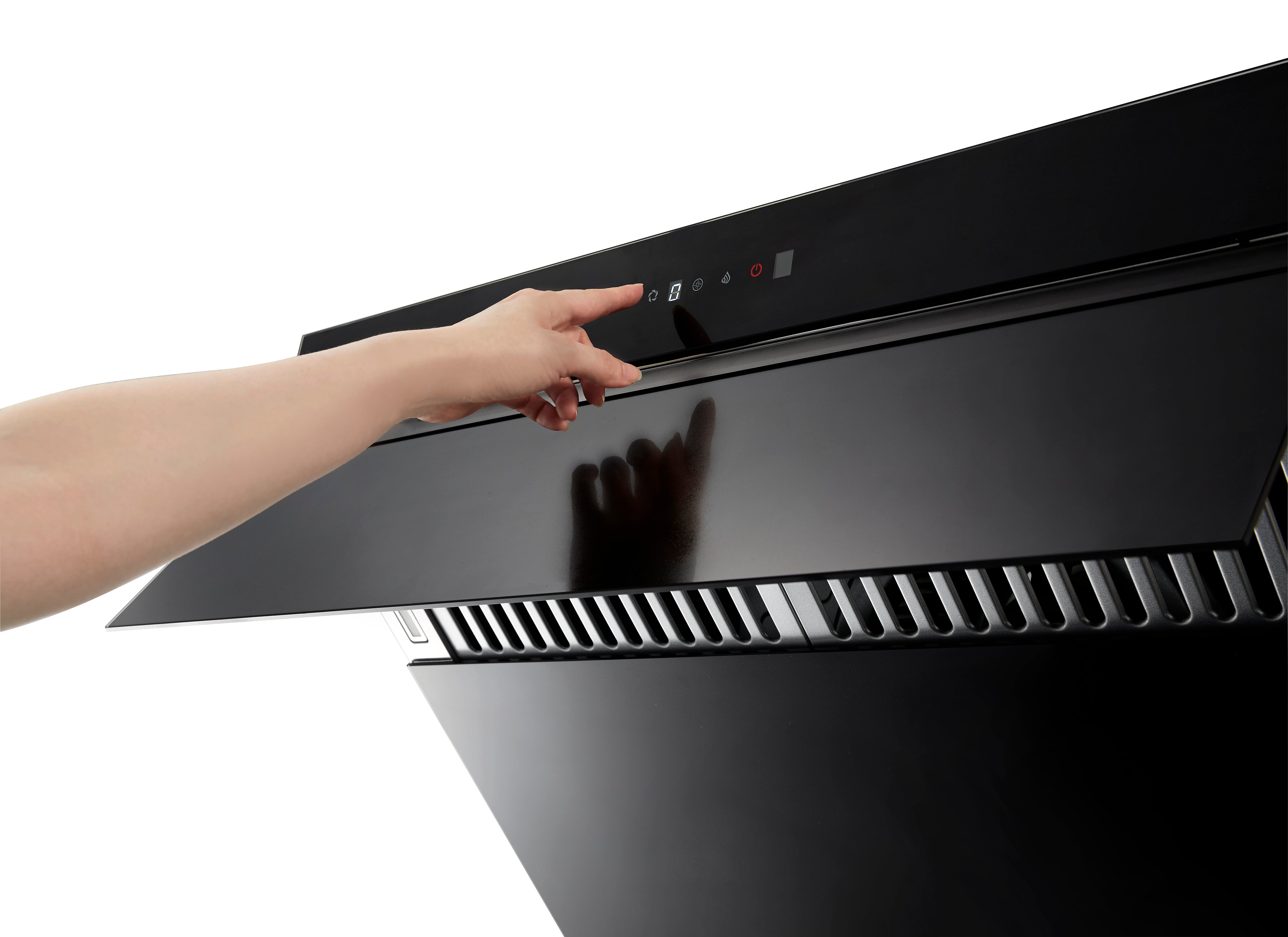 Activating the SAKURA range hood with touchless gesture control to keep the glass panel free from greasy fingerprints