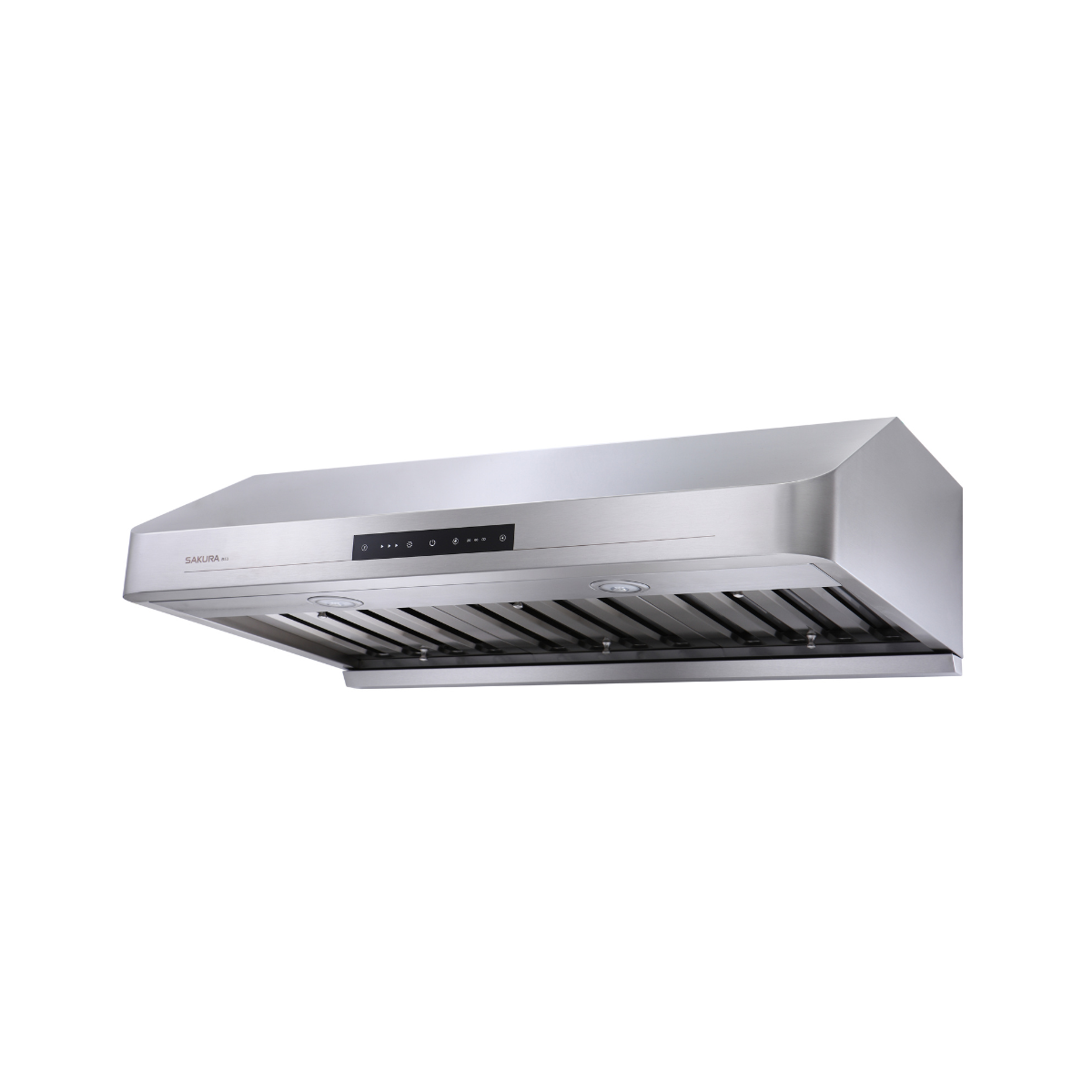 Angled view of SAKURA B53+ 1200CFM range hood for heavy Asian cooking